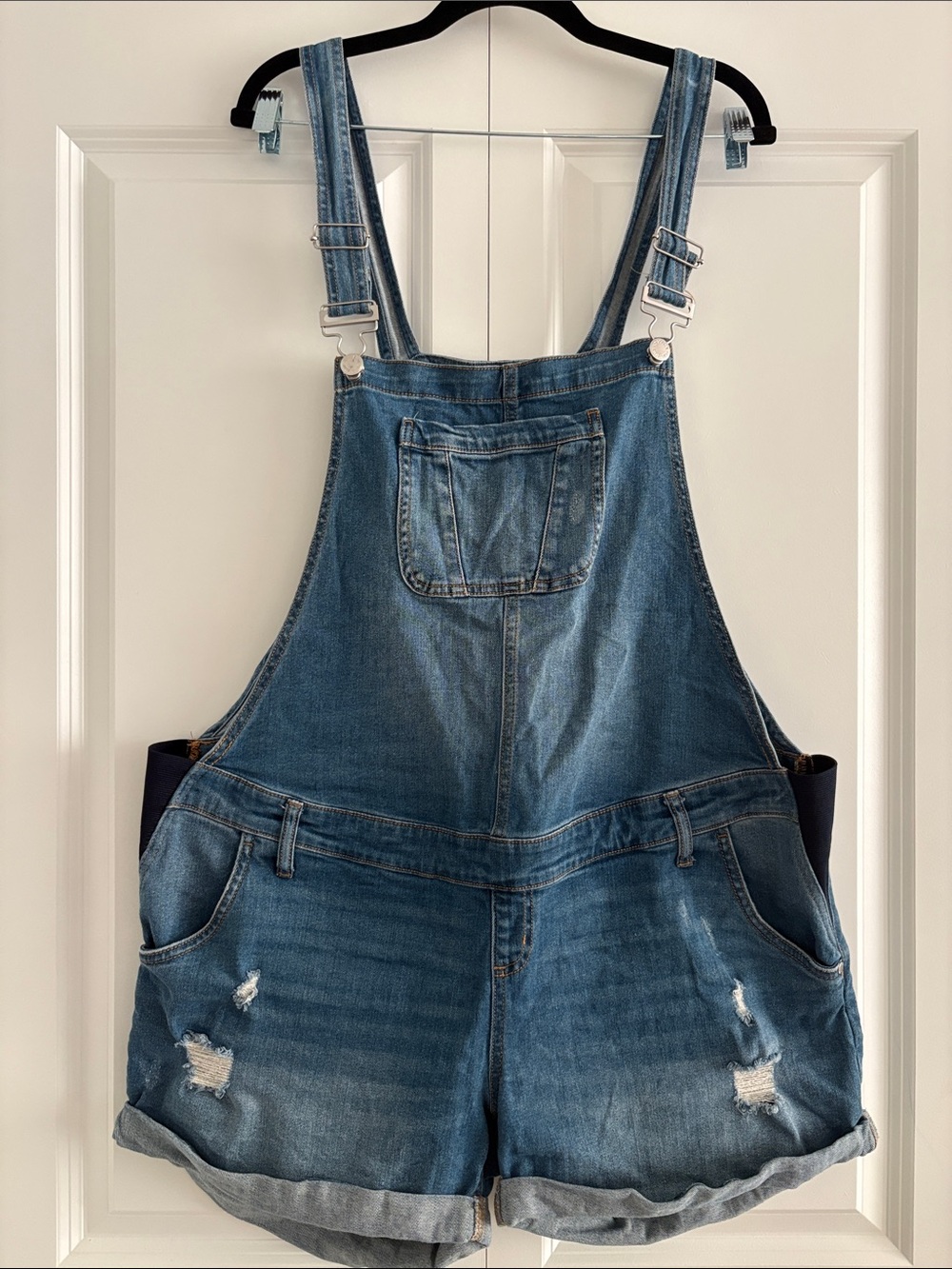 Indigo Blue Size XL Medium Wash Denim Short Overalls